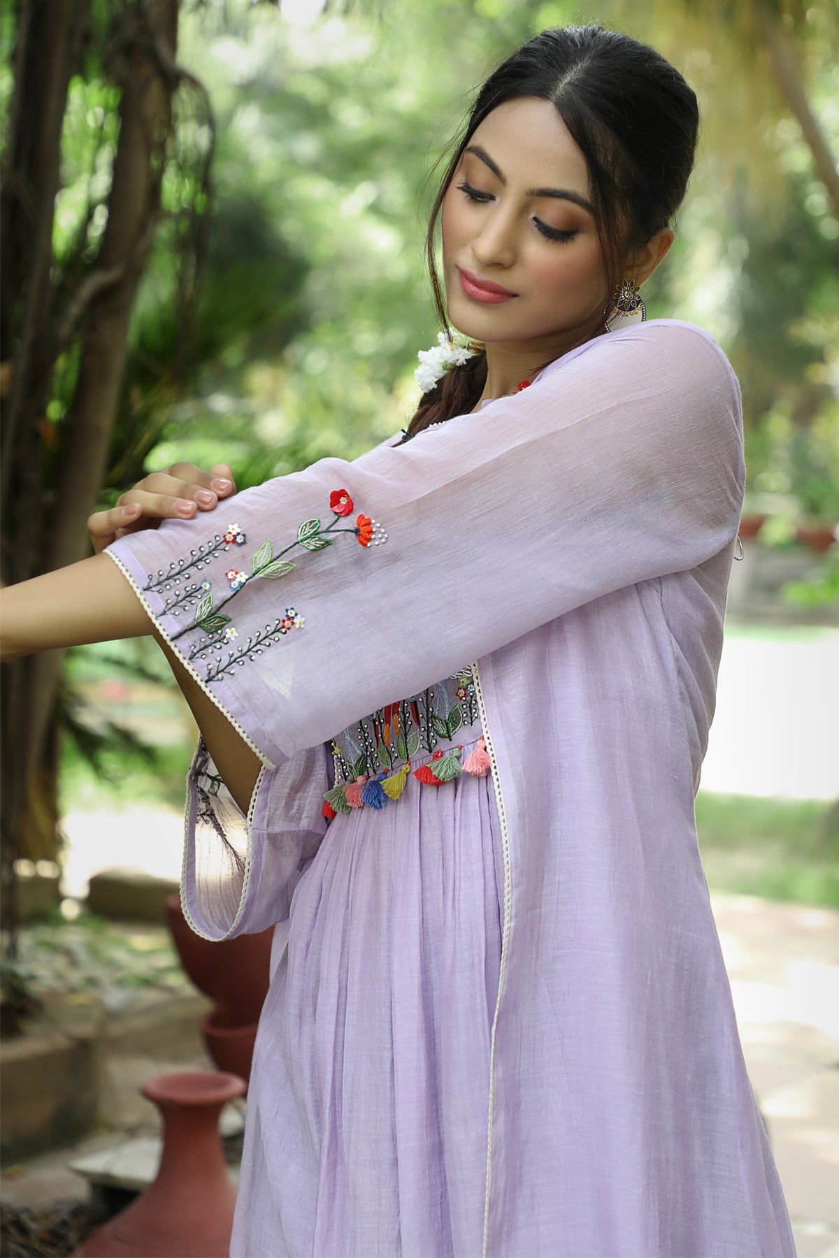 PAPEEHA LILAC CHANDERI DRESS