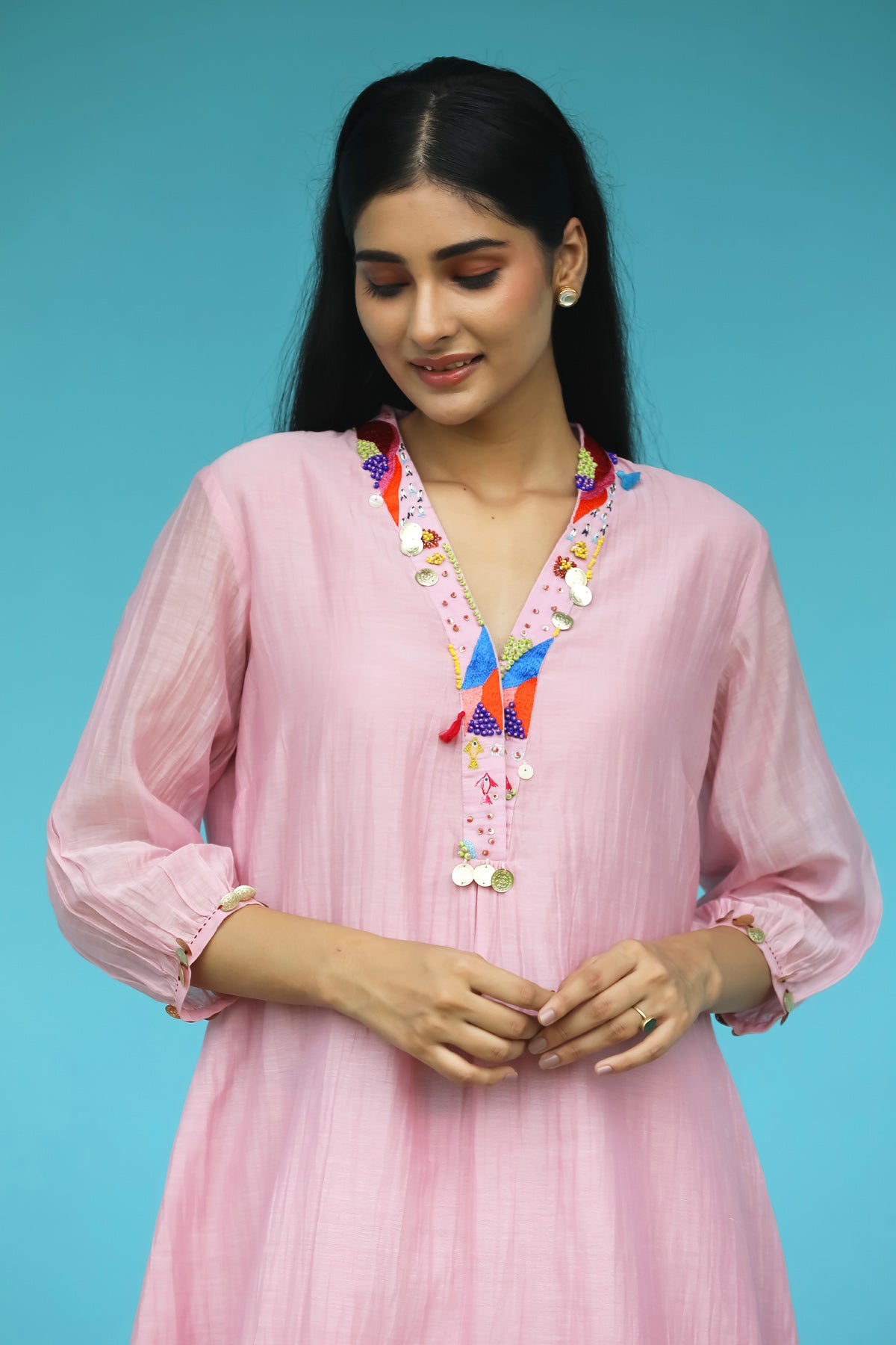 MERAKI LIGHT PINK HANDLOOM CHANDERI KURTA