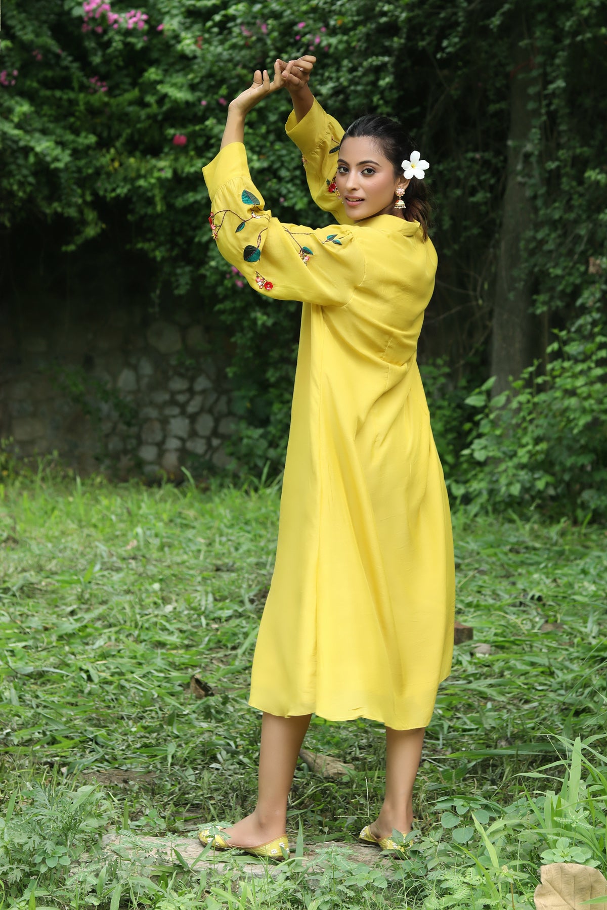 PAPEEHA yellow muslin long shirt dress