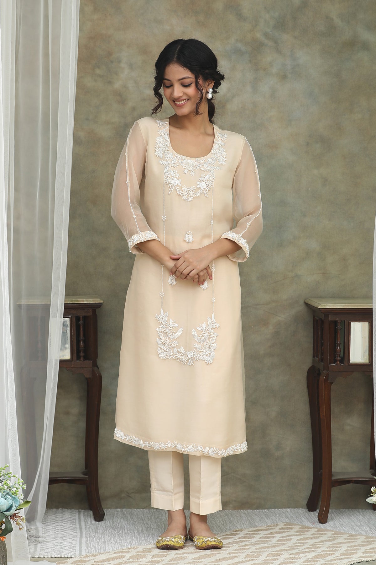 Nazm Ivory Organza Kurta