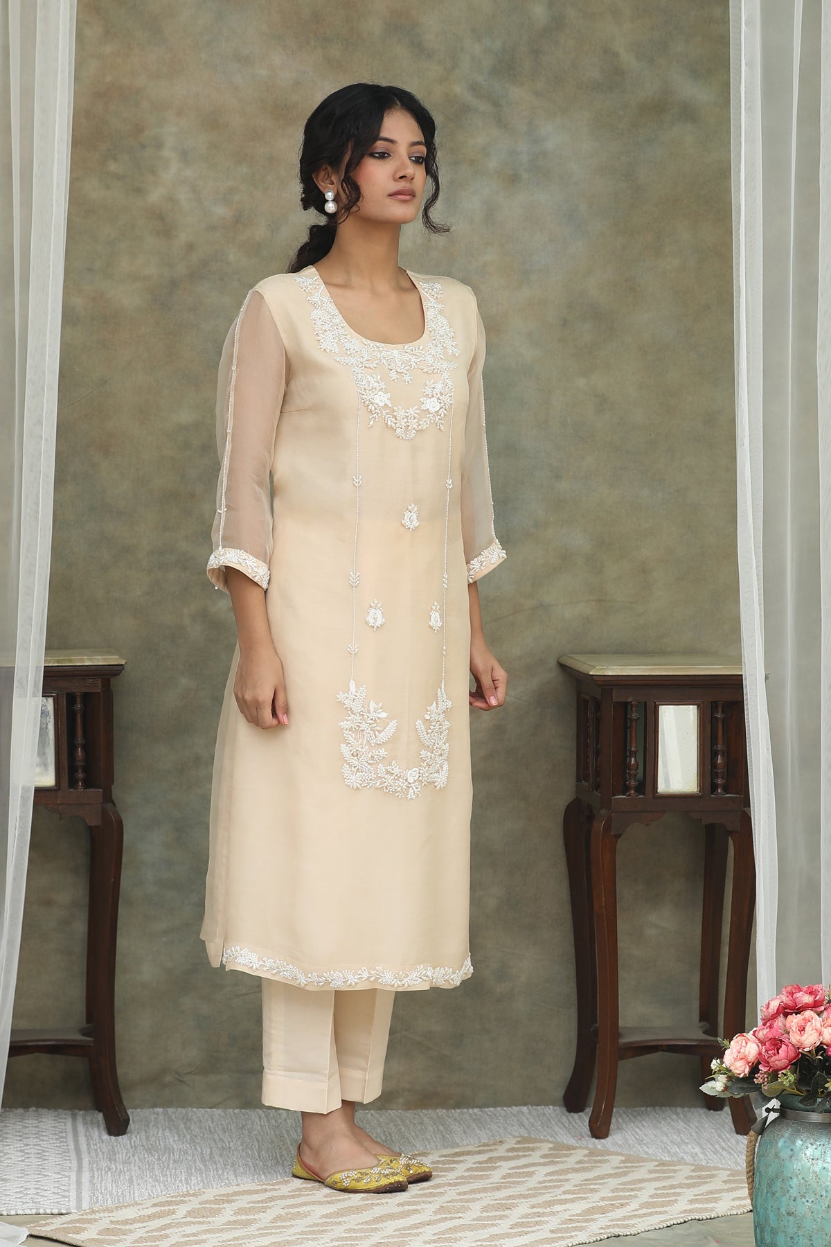 Nazm Ivory Organza Kurta