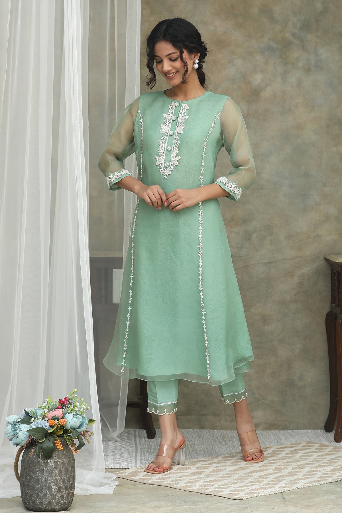 Mint Green Nazm Organza Kurta