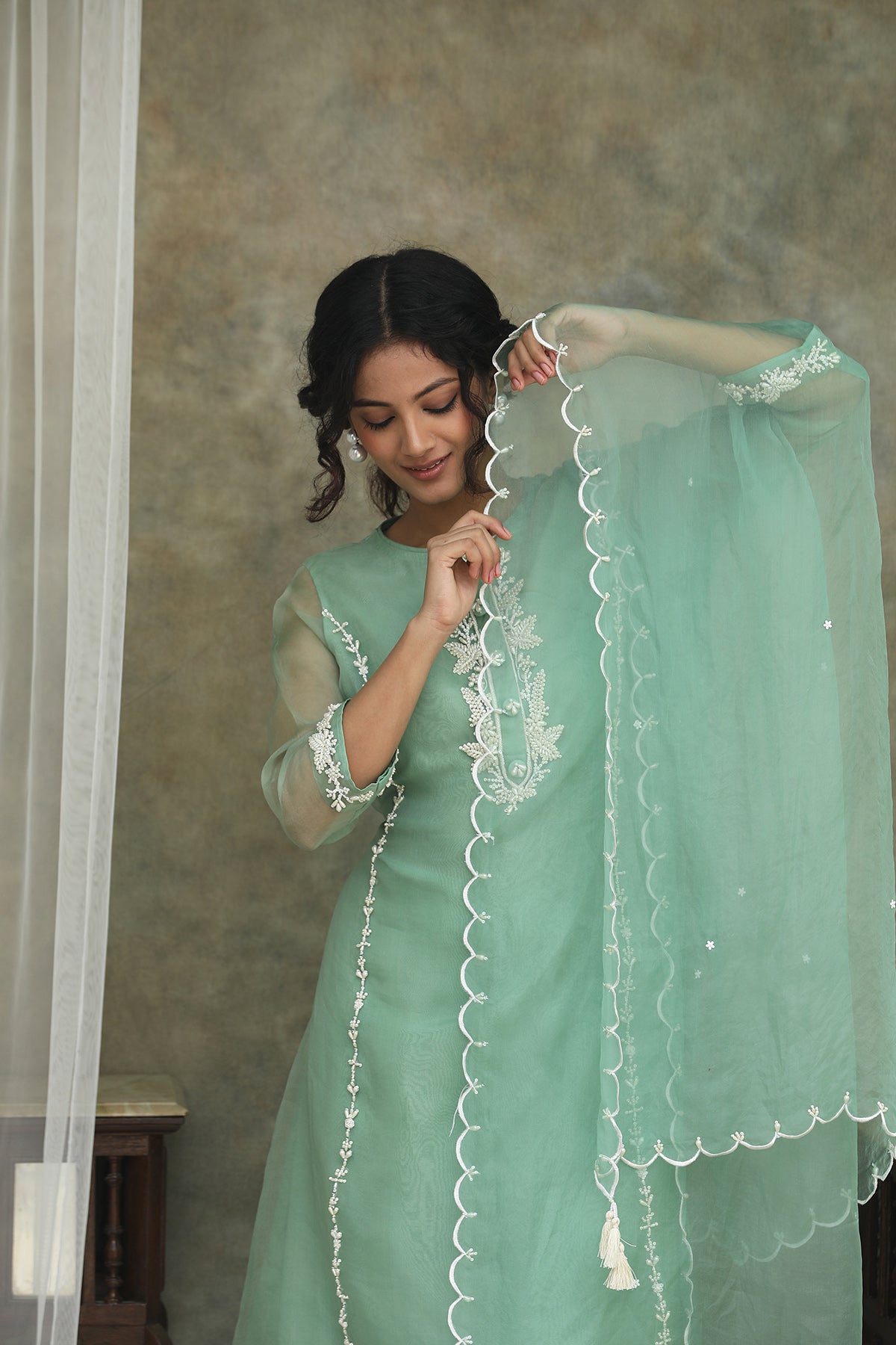 Mint Green Nazm Organza Kurta