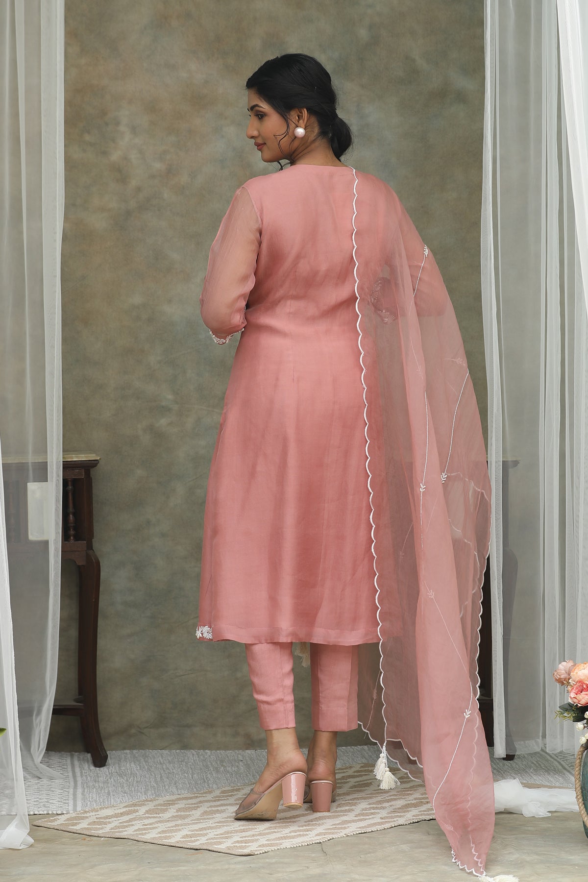 Nazm Rose Pink Organza Kurta Pants