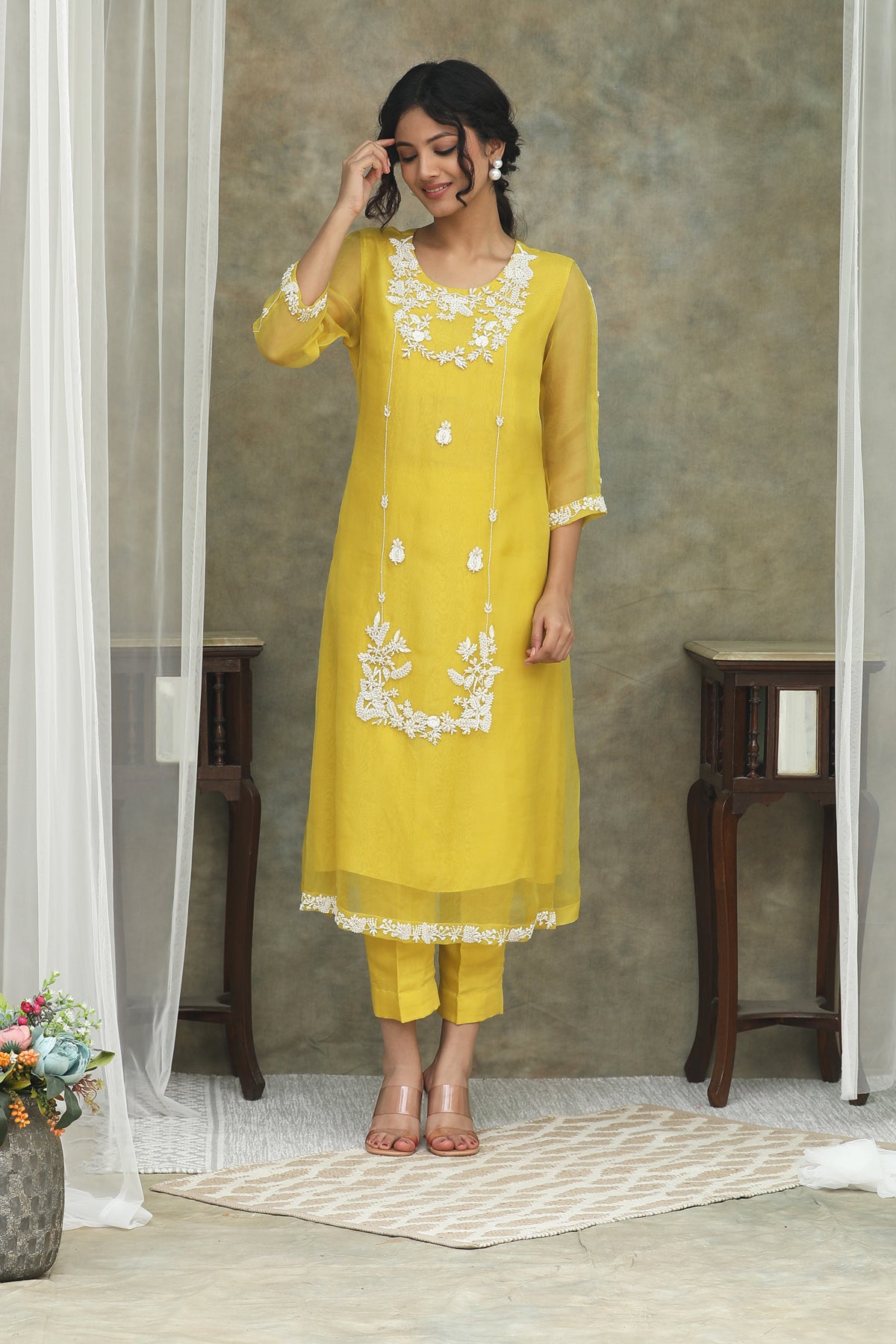 Nazm Yellow Organza Kurta Pants