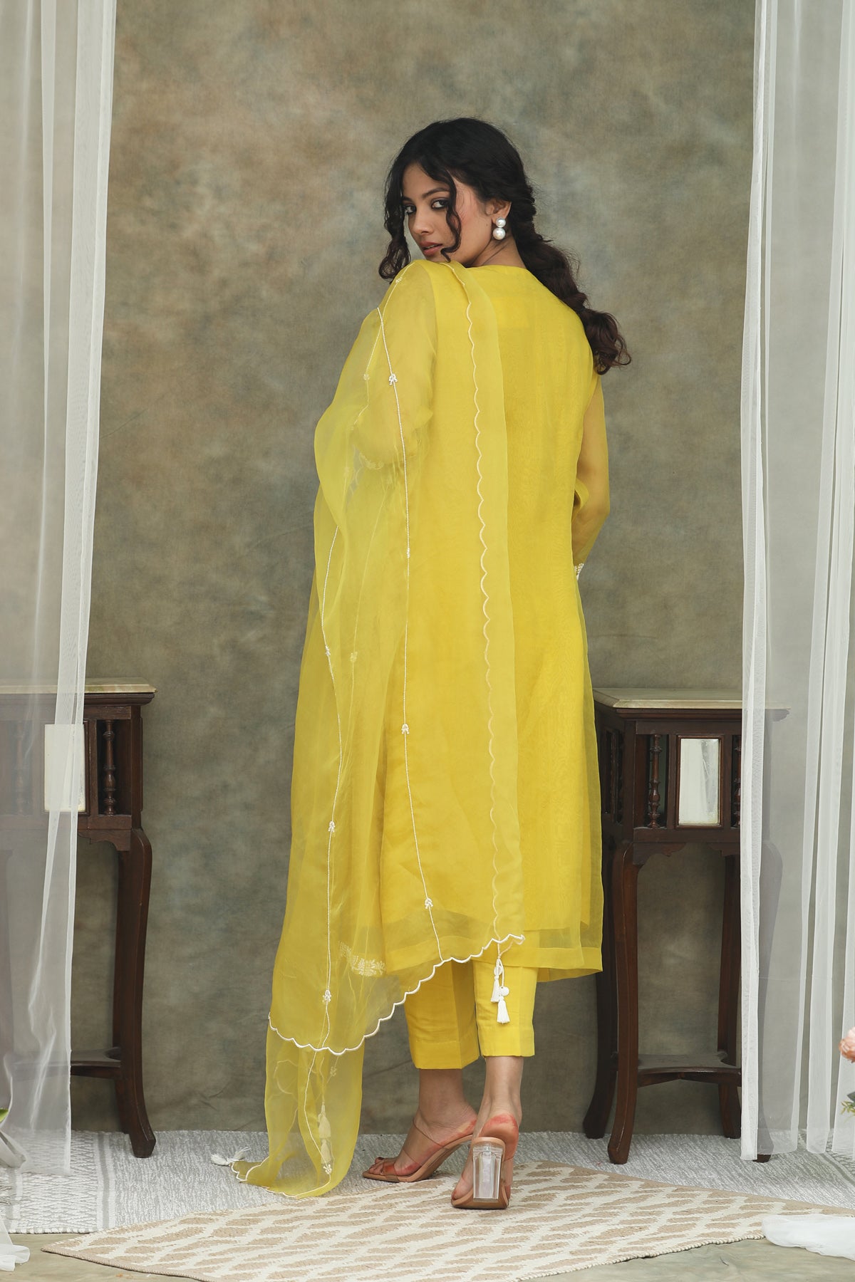 Nazm Yellow Organza Kurta Pants