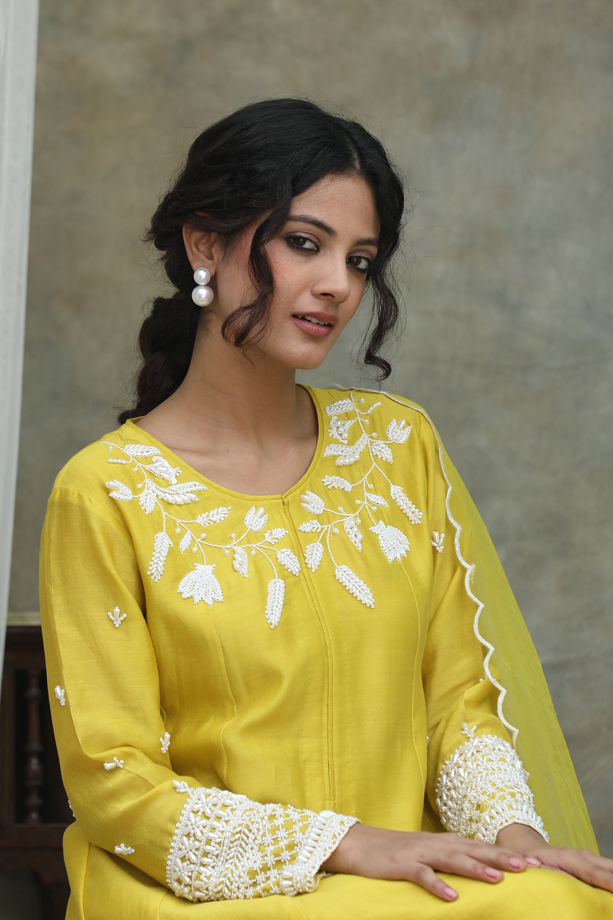 Nazm Yellow  Organza Anarkali