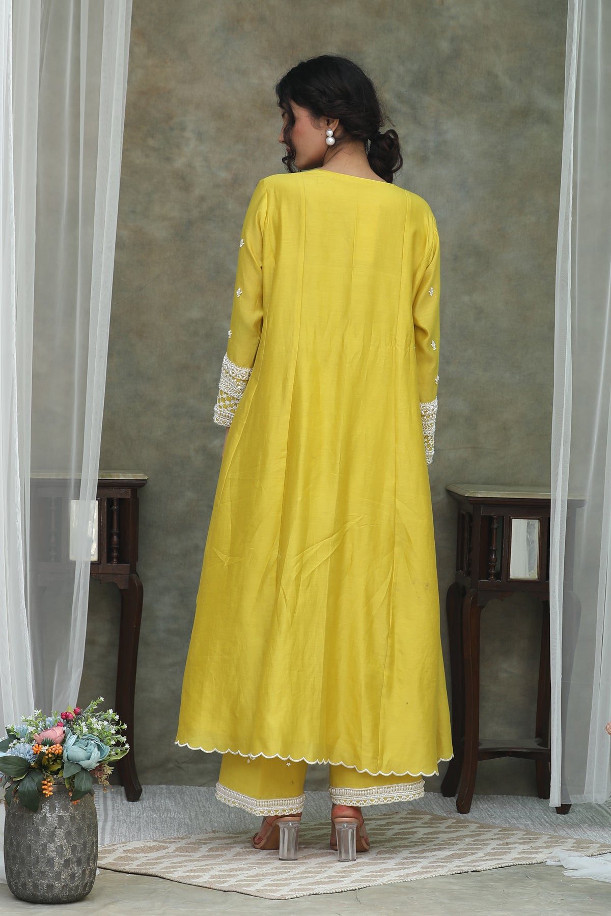 Nazm Yellow  Organza Anarkali