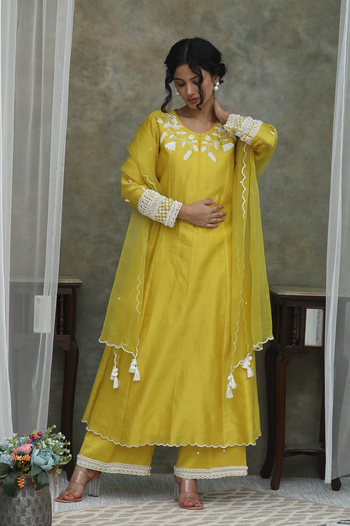 Nazm Yellow  Organza Anarkali