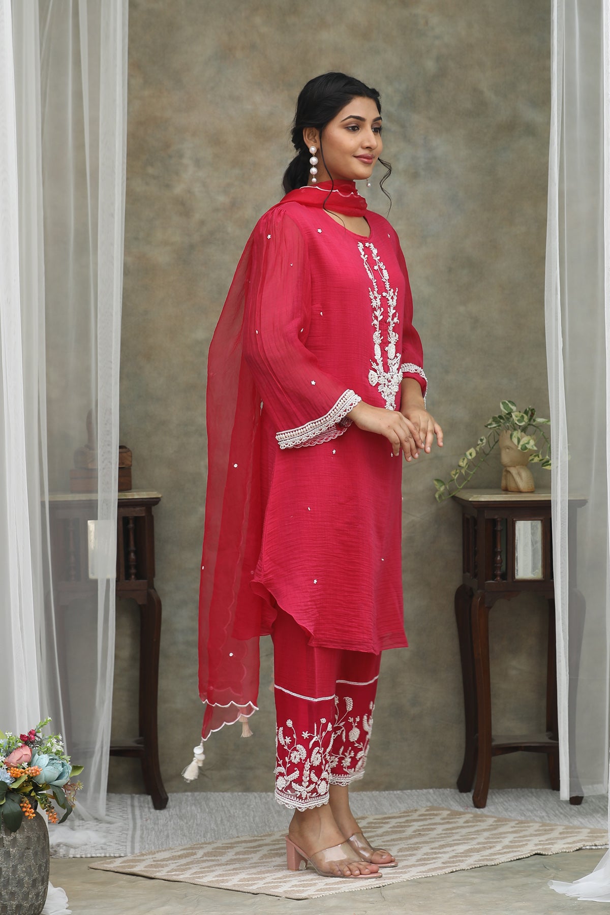 Nazm Fushia  CHANDERI Kurta Pants