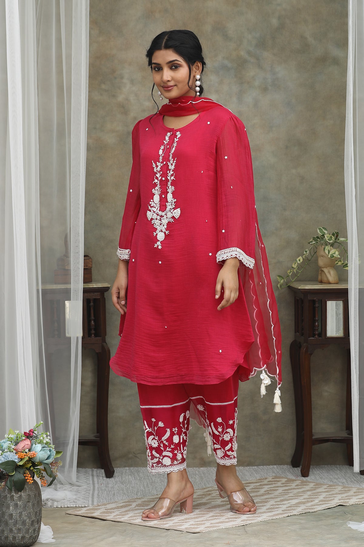 Nazm Fushia  CHANDERI Kurta Pants