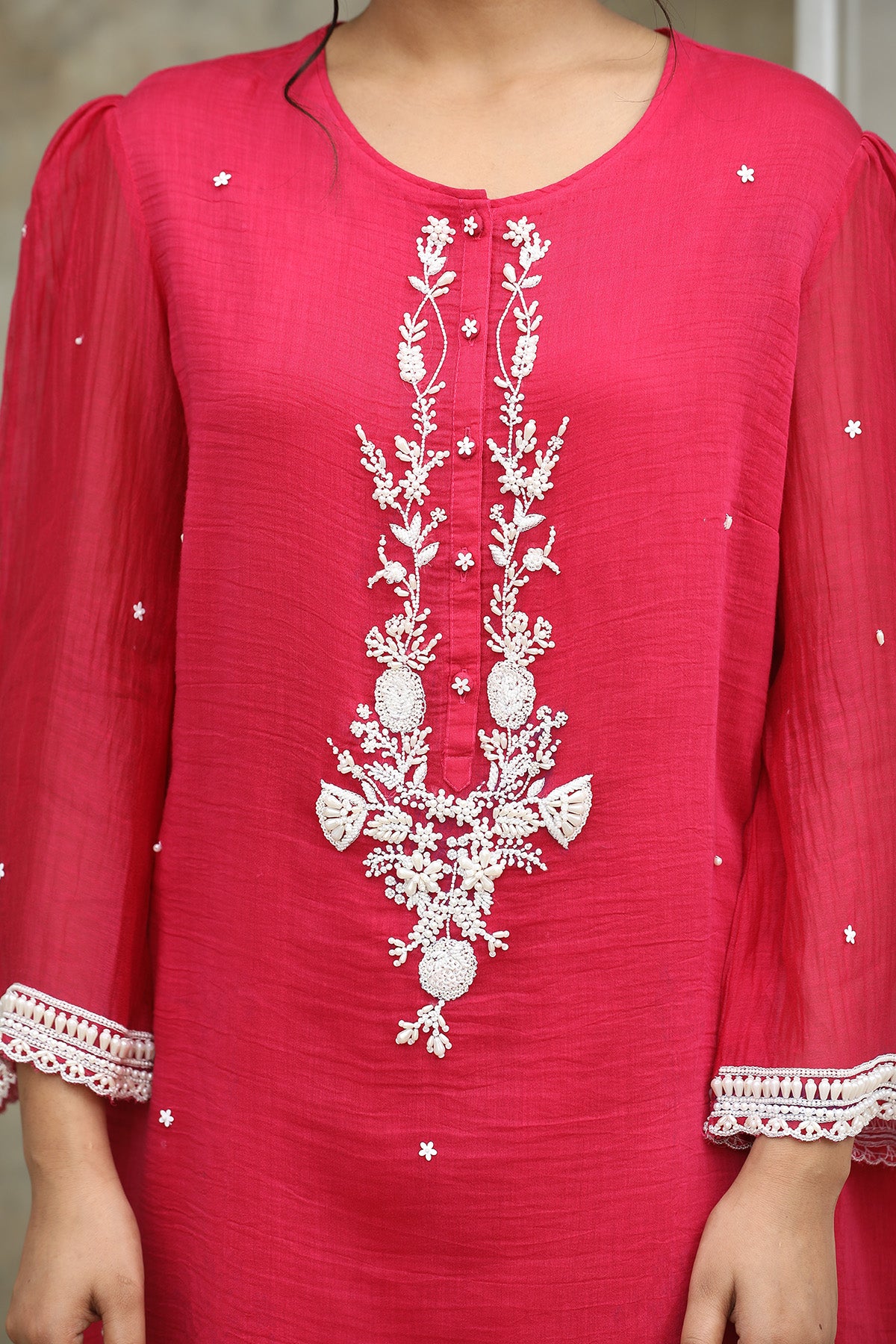 Nazm Fushia  CHANDERI Kurta Pants