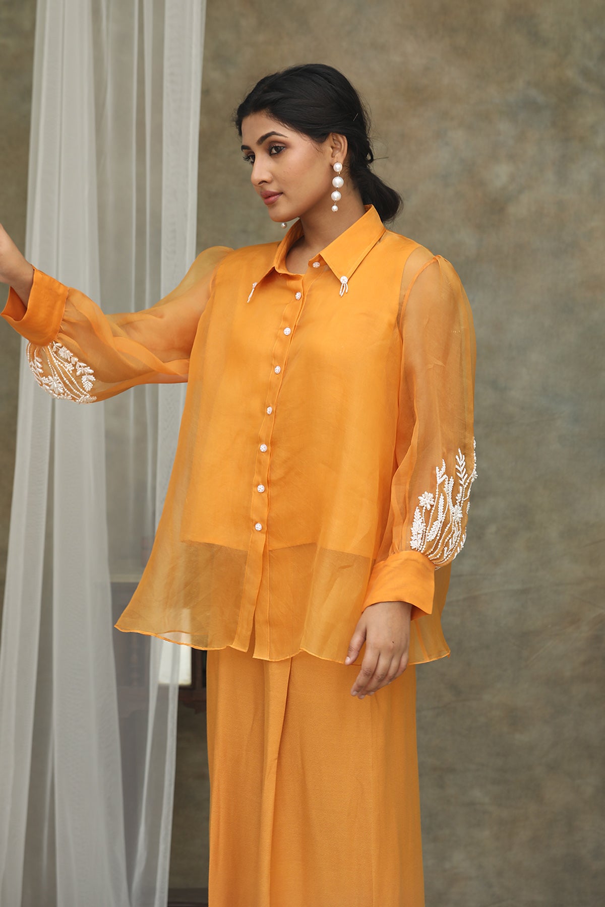 Nazm Mustard Organza Co-Ords Set