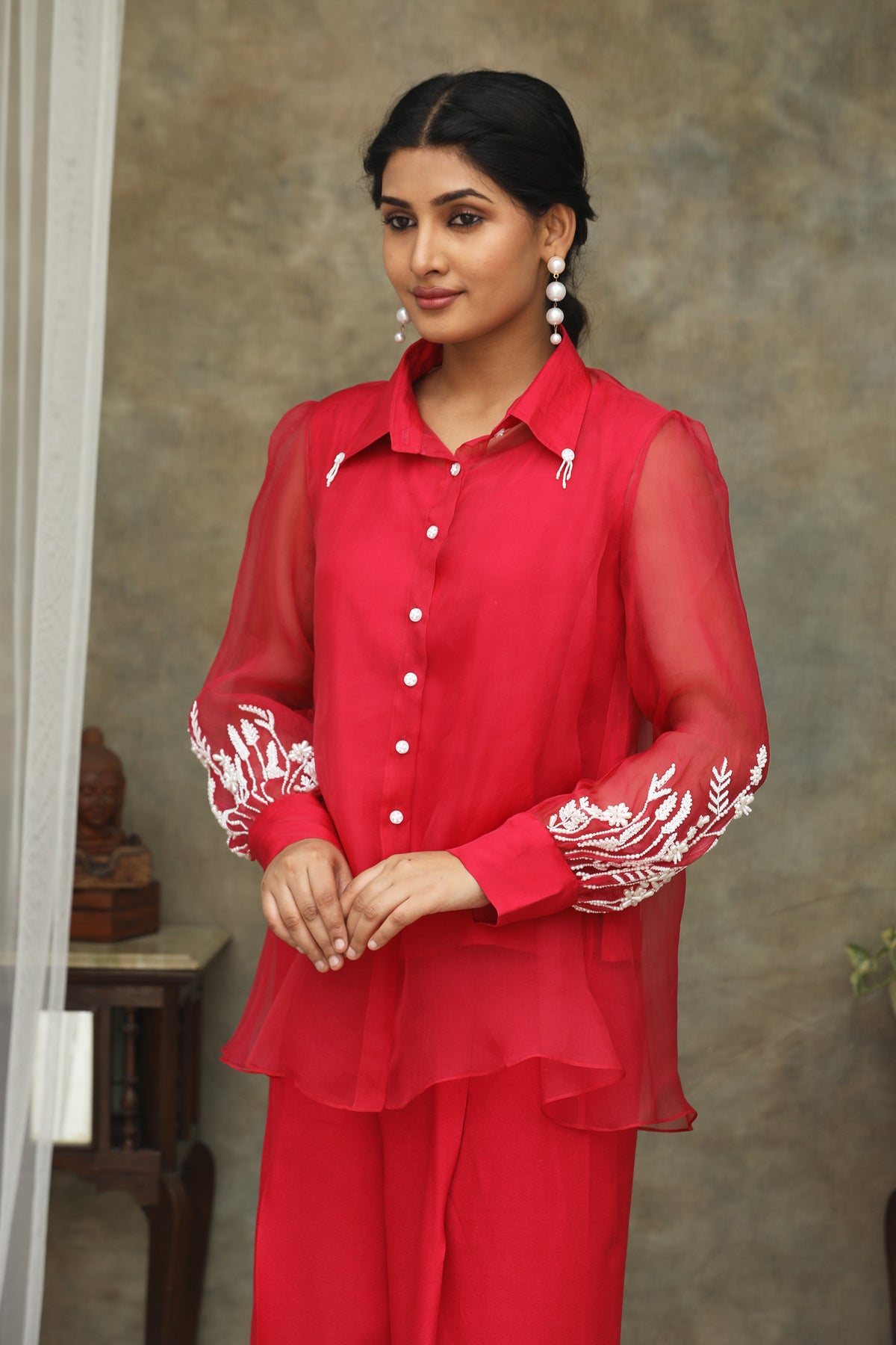 Nazm Fushia Organza Co-Ords Set