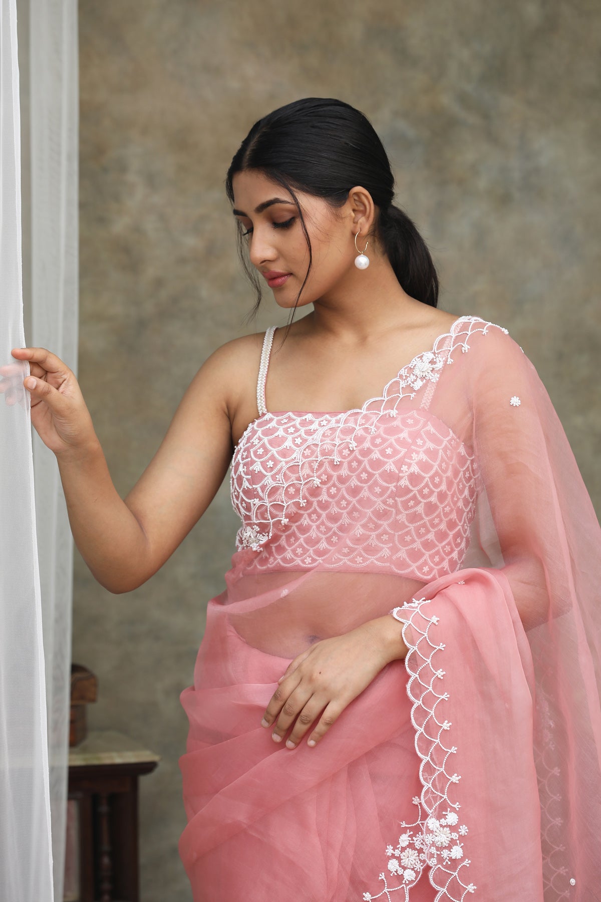 Nazm Rose Pink Organza Saree