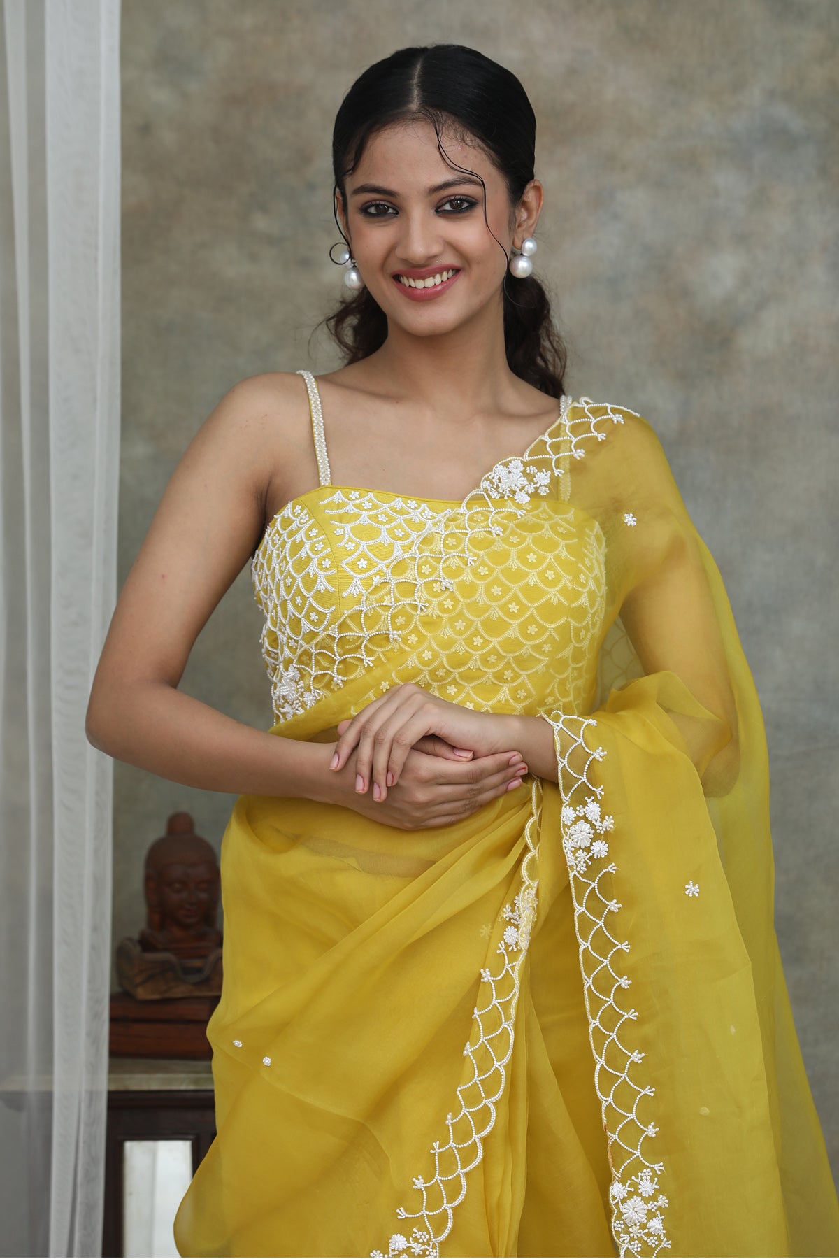 Nazm Yellow Organza Saree