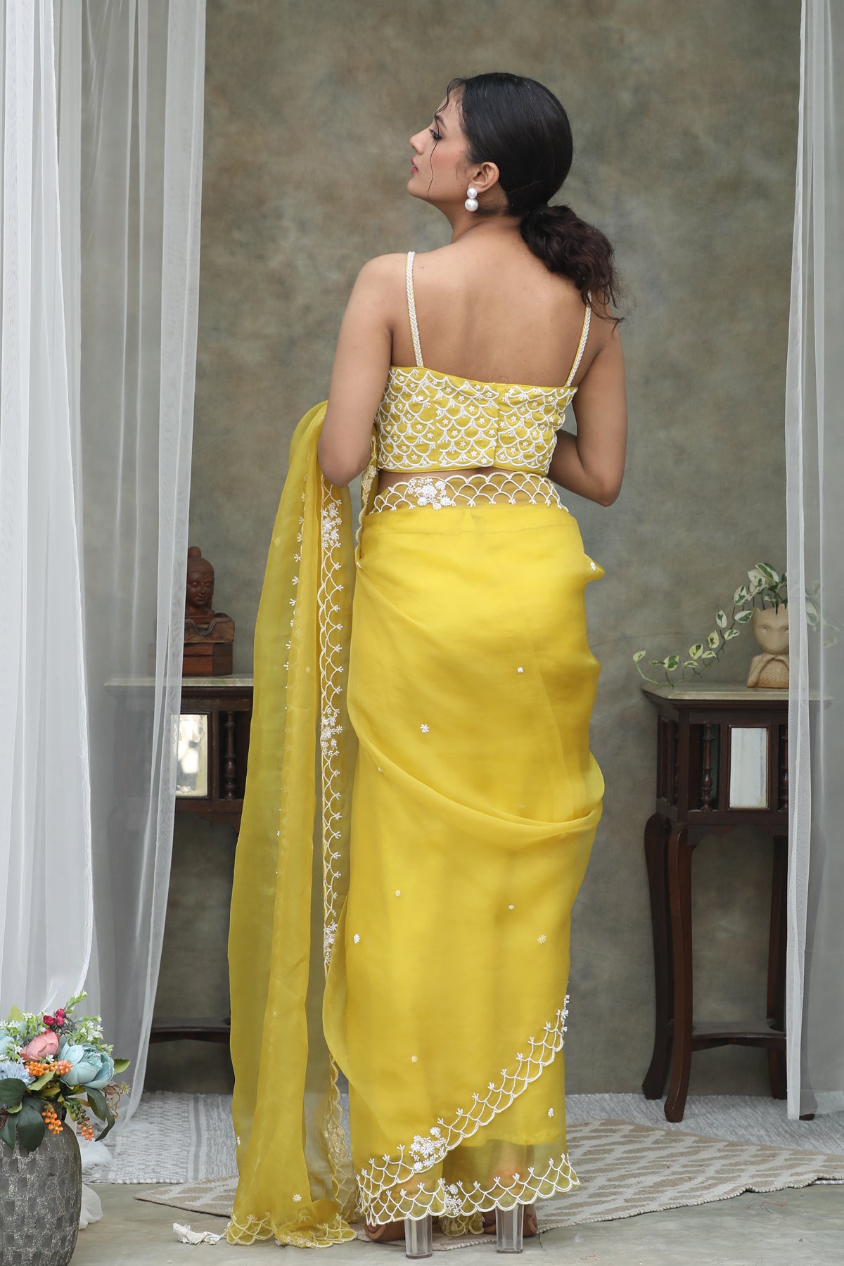 Nazm Yellow Organza Saree